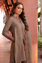 3-PC EMBROIDERED RAW-SILK SUIT CMA-5-130