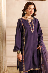 3-PC Embroidered Raw-Silk Shirt with Embroidered Organza Dupatta and Trouser CMA-4-082