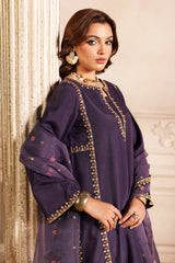 3-PC Embroidered Raw-Silk Shirt with Embroidered Organza Dupatta and Trouser CMA-4-082