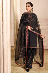 3-PC Embroidered Raw-Silk Shirt with Embroidered Organza Dupatta and Trouser CMA-4-083