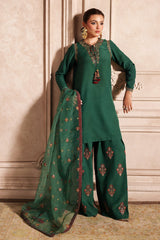 3-PC Embroidered Raw-Silk Shirt with Embroidered Organza Dupatta and Trouser CMA-4-077