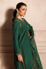 3-PC Embroidered Raw-Silk Shirt with Embroidered Organza Dupatta and Trouser CMA-4-077