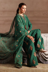 3-PC Embroidered Raw-Silk Shirt with Embroidered Organza Dupatta and Trouser CMA-4-077