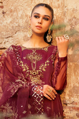 3-PC embroidered Organza shirt with Organza Dupatta and Raw Silk Trouser CMA-4-095