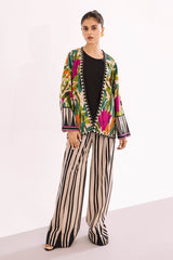 2-Pc Raw-Silk Printed  Jacket with Trouser CPM-4-229