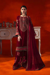 3-PC Embroidered Velvet Shirt with Embroidered Chiffon Dupatta and Trouser VVT-4-201