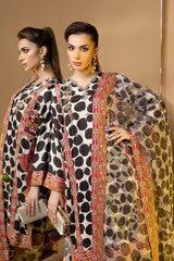 3-Pc Embroidered Printed Raw Silk Shirt With Organza Duppata and Qlot Trouser STM-4-18