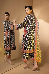 3-Pc Embroidered Printed Raw Silk Shirt With Organza Duppata and Qlot Trouser STM-4-18