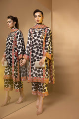 3-Pc Embroidered Printed Raw Silk Shirt With Organza Duppata and Qlot Trouser STM-4-18