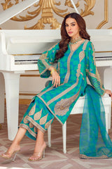 3-PC Raw Silk Shirt With Organza Dupatta and Raw Silk Trouser STM23-12