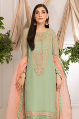 3-Pc Green Organza Shirt With Organza Dupatta and Raw Silk Trouser CMA23-14