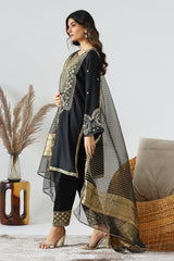 3-PC Embroidered Raw-Silk Shirt with Organza Dupatta and Trouser CMA-4-68