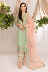 3-Pc Green Organza Shirt With Organza Dupatta and Raw Silk Trouser CMA23-14