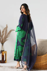 3-PC Printed Raw-Silk Shirt with Organza Dupatta and Trouser CPM-4-216