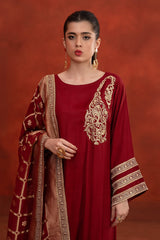 3-PC Raw-Silk Embroidered Shirt with Organza Zari Dupatta and Trouser CMA-4-207-R