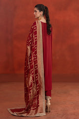 3-PC Raw-Silk Embroidered Shirt with Organza Zari Dupatta and Trouser CMA-4-207-R