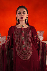 3-PC Embroidered Velvet Shirt with Embroidered Chiffon Dupatta and Trouser VVT-4-201