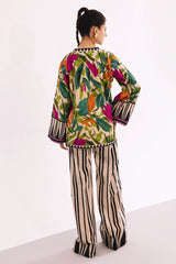 2-Pc Raw-Silk Printed  Jacket with Trouser CPM-4-229