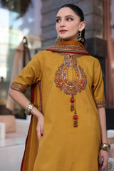 3-PC EMbroidered Raw-Silk Shirt with Embroidered Organza Dupatta and Trouser CMA-4-087