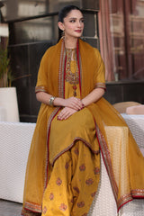 3-PC EMbroidered Raw-Silk Shirt with Embroidered Organza Dupatta and Trouser CMA-4-087