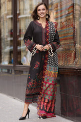 3-PC stitched Embroidered Leather Shirt with Printed Wool Shawl PS4-03 P