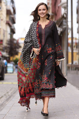 3-PC stitched Embroidered Leather Shirt with Printed Wool Shawl PS4-03 P