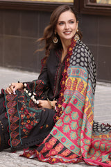 3-PC stitched Embroidered Leather Shirt with Printed Wool Shawl PS4-03 P