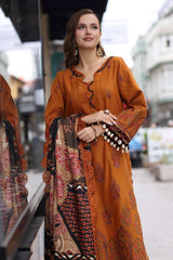 3-PC Stitched Embroidered Leather Shirt with Printed Wool Shawl PS4-04 P