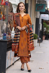 3-PC Stitched Embroidered Leather Shirt with Printed Wool Shawl PS4-04 P