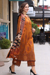 3-PC Stitched Embroidered Leather Shirt with Printed Wool Shawl PS4-04 P