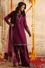 3-PC Embroidered Raw-Silk Shirt with Embroidered Poly Net Dupatta and Shalwar CMA-4-107