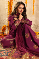 3-PC Embroidered Raw-Silk Shirt with Embroidered Poly Net Dupatta and Shalwar CMA-4-107