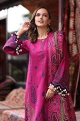 3-PC stitched Embroidered Leather Shirt with Printed Wool Shawl PS4-02 P