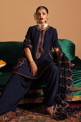 3-PC Embroidered Korean-Silk Shirt with Embroidered Organza Dupatta and Shalwar CMA-4-099