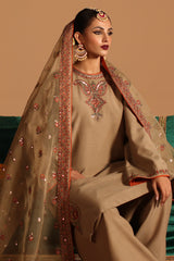 3-PC Embroidered Raw-Silk Shirt with Embroidered Organza Dupatta and Trouser CMA-4-108