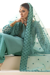 3-PC Embroidered Organza Shirt with Embroidered Organza Dupatta and Trouser CMA-4-252