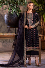 3-PC Embroidered Organza Shirt with Embroidered Organza Dupatta and Trouser CMA-4-0050 Black