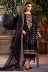 3-PC Embroidered Organza Shirt with Embroidered Organza Dupatta and Trouser CMA-4-0050 Black