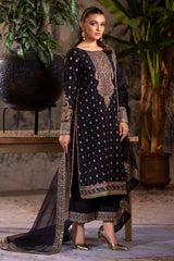 3-PC Embroidered Organza Shirt with Embroidered Organza Dupatta and Trouser CMA-4-0050 Black