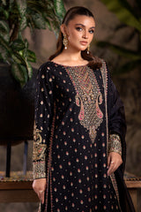 3-PC Embroidered Organza Shirt with Embroidered Organza Dupatta and Trouser CMA-4-0050 Black