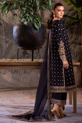 3-PC Embroidered Organza Shirt with Embroidered Organza Dupatta and Trouser CMA-4-0050 Black