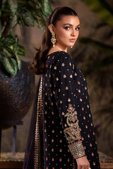 3-PC Embroidered Organza Shirt with Embroidered Organza Dupatta and Trouser CMA-4-0050 Black