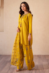 3-PC Embroidered Raw-Silk Shirt with Embroidered Organza Dupatta and Trouser CMA-4-077 MUSTARD