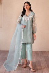 3-PC Embroidered Organza Shirt with Organza Dupatta and Trouser CMA-4-S12