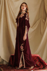 2-PC Embroidered Velvet Kaftaan with Trouser VVT4-08