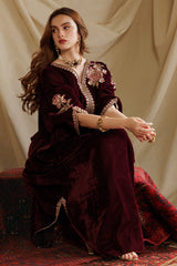 2-PC Embroidered Velvet Kaftaan with Trouser VVT4-08