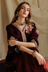 2-PC Embroidered Velvet Kaftaan with Trouser VVT4-08