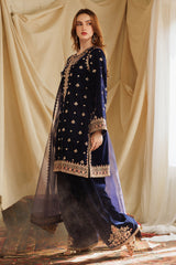 3-PC Embroidered Velvet Shirt with Embroidered Chiffon Dupatta and Trouser VVT4-015