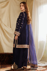 3-PC Embroidered Velvet Shirt with Embroidered Chiffon Dupatta and Trouser VVT4-015