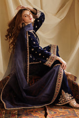 3-PC Embroidered Velvet Shirt with Embroidered Chiffon Dupatta and Trouser VVT4-015